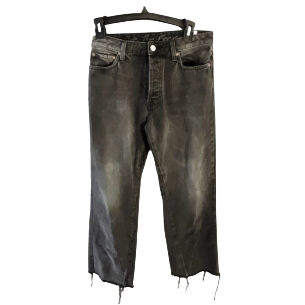 Free People- High Rise Black/Grey Distressed Raw Hem Ankle Jeans Size 25